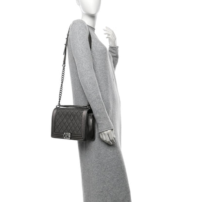 Chanel Metallic Lambskin Perforated New Medium Boy Flap Dark Silver 2 of 10