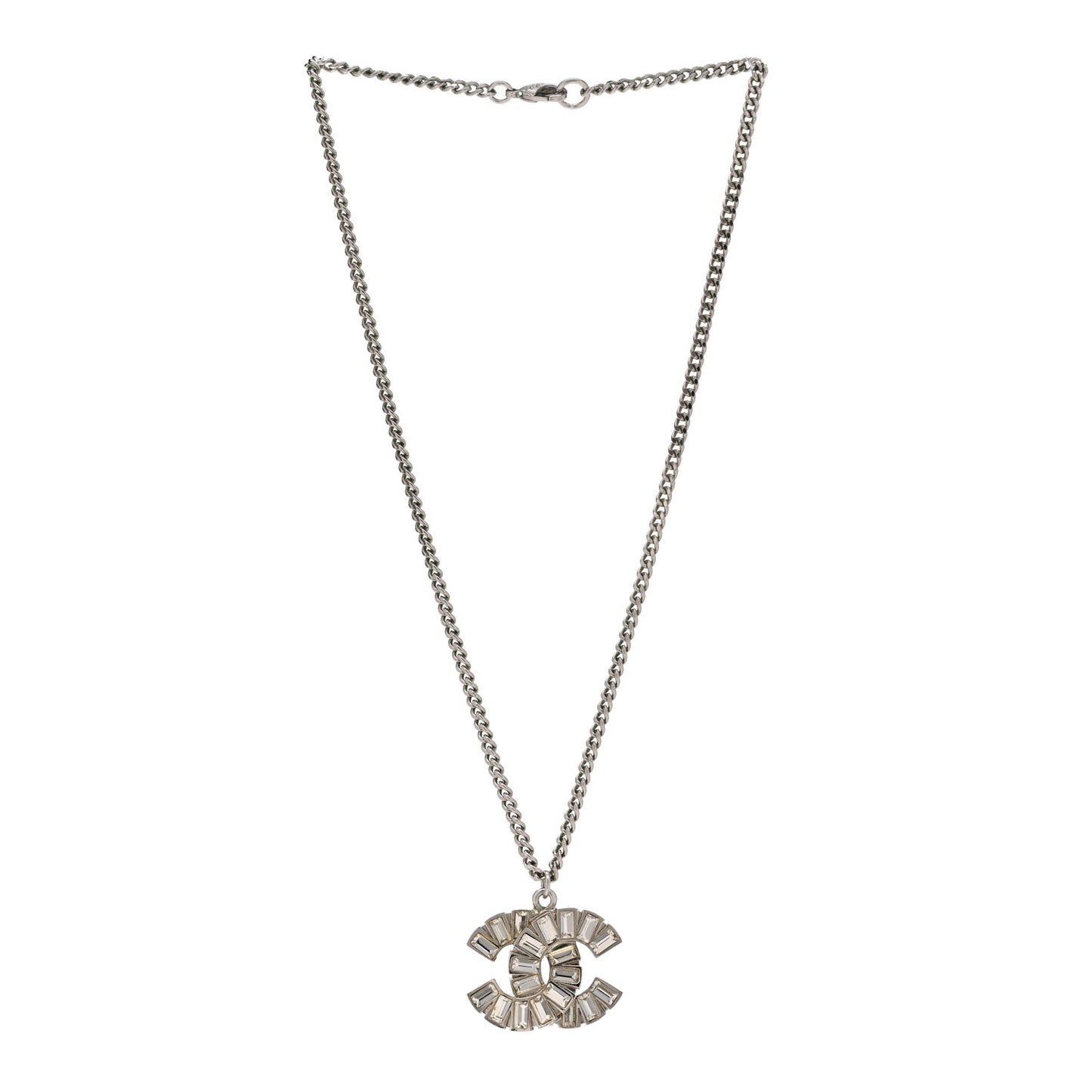 Baguette Crystal Large CC Necklace Silver