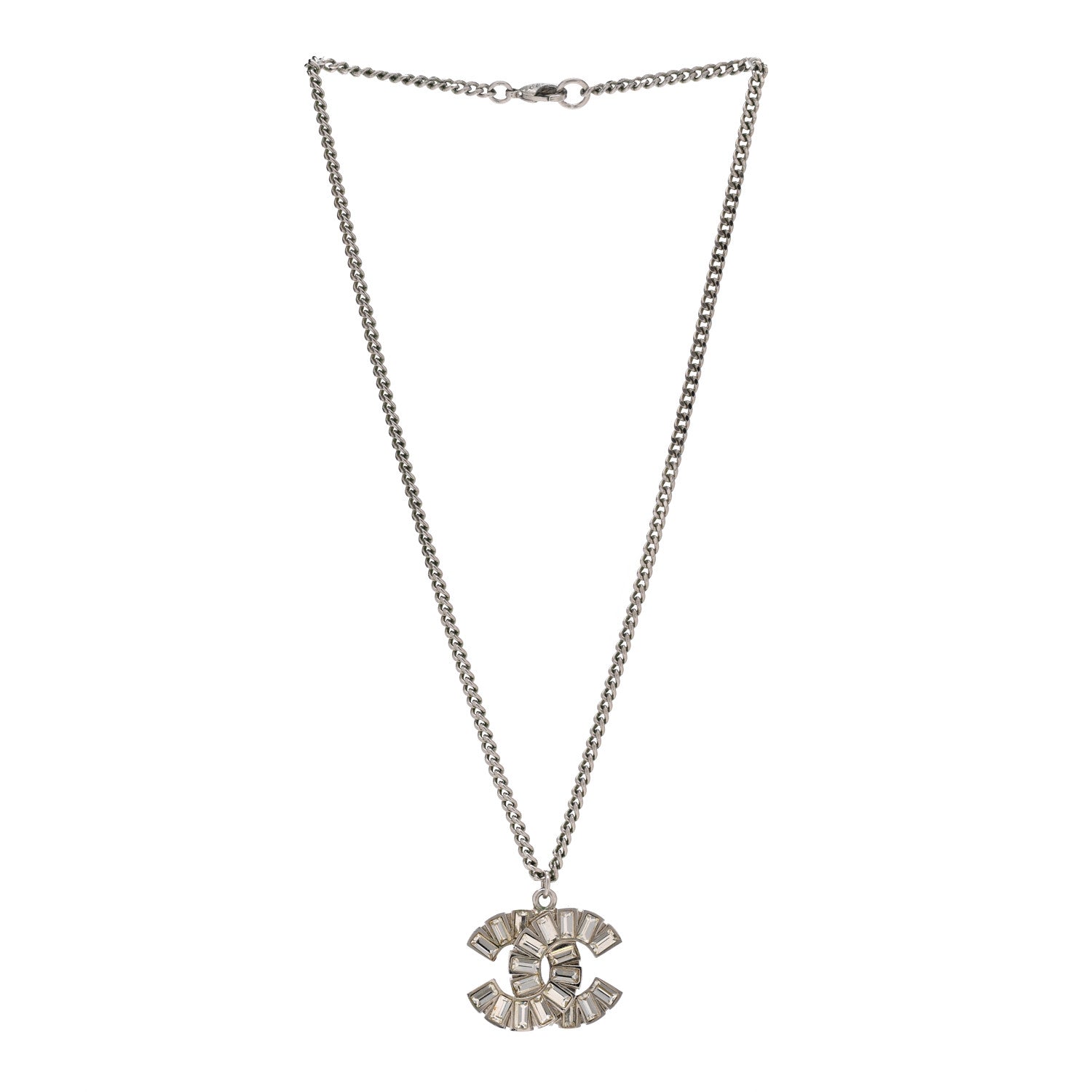 Chanel Baguette Crystal Large CC Necklace Silver 3 of 6