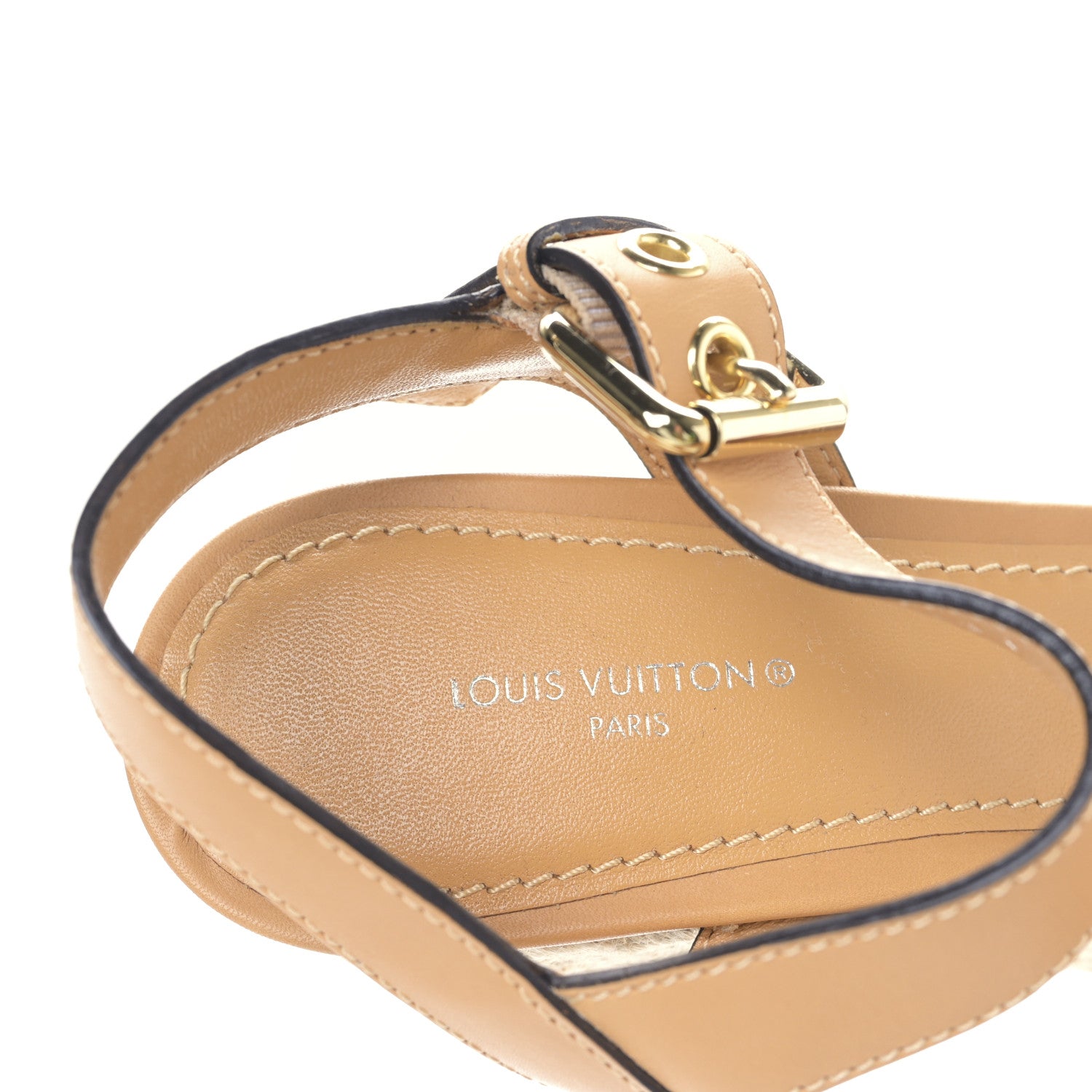 Louis Vuitton Calfskin Monogram Espadrille Wedge Sandals 37 Brown 7 of 8