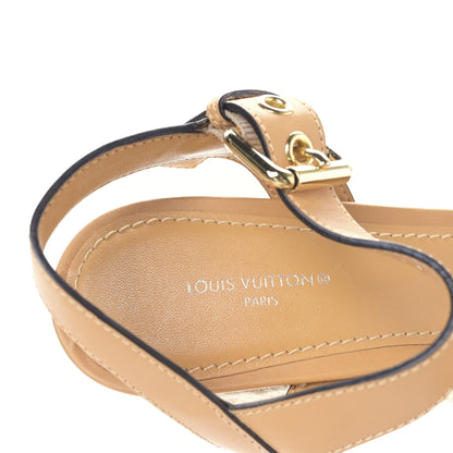 Louis Vuitton Calfskin Monogram Espadrille Wedge Sandals 37 Brown 7 of 8