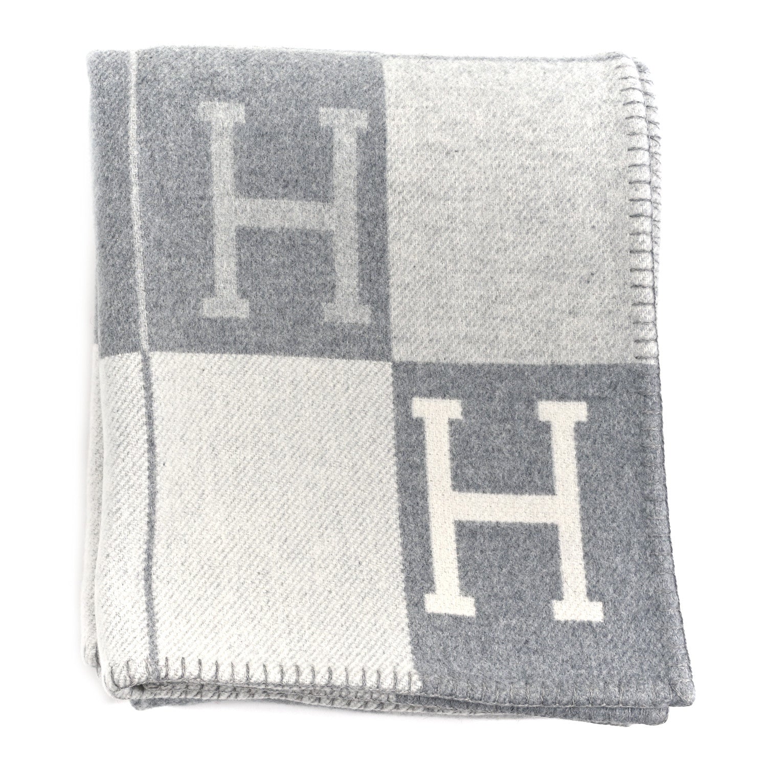 Hermes Wool Cashmere Avalon III Blanket Ecru Gris Clair 1 of 3