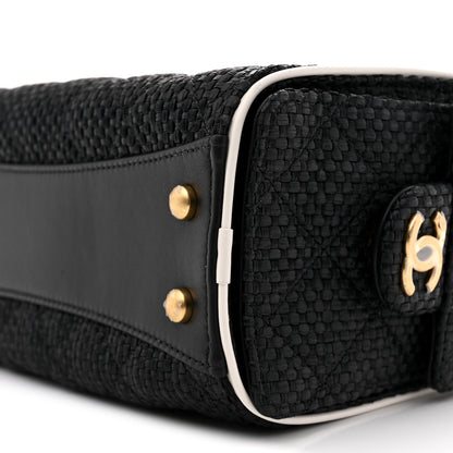 Chanel Braided Raffia Calfskin Mini Chanel 25 Handbag Black White 10 of 12