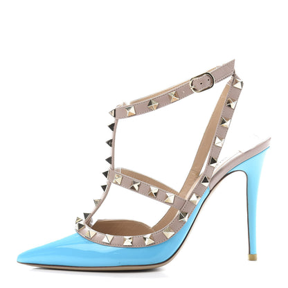 Valentino Garavani Patent Rockstud Ankle Strap 100mm Pumps 37 Parrot Poudre 1 of 7