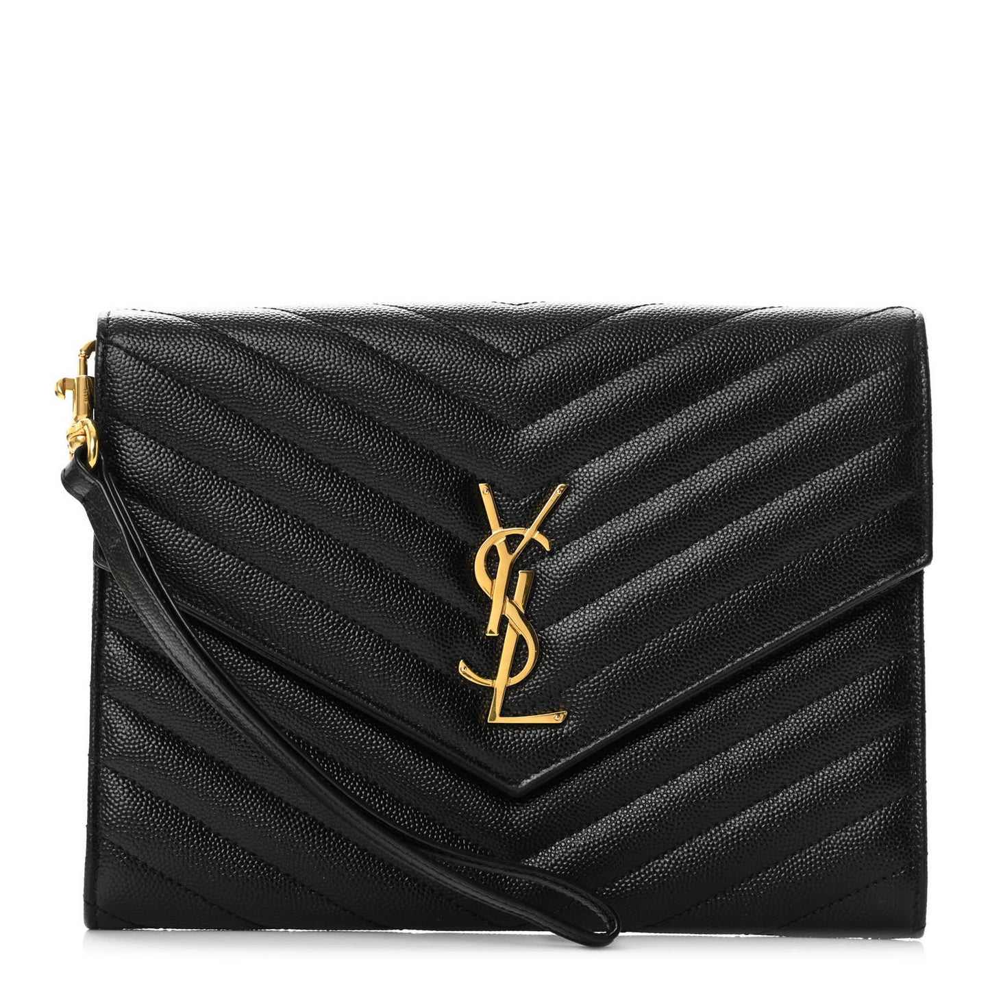 Grain De Poudre Matelasse Chevron Monogram Envelope Clutch Black