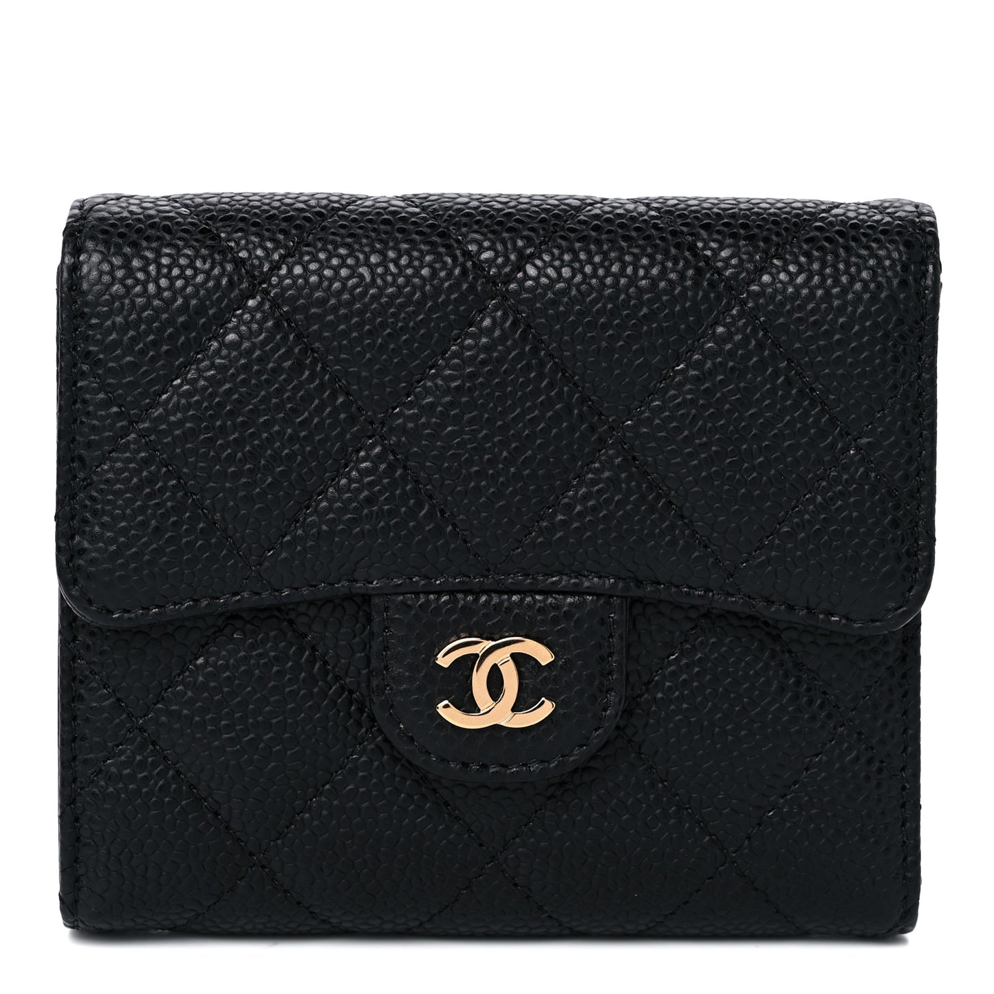 Caviar Quilted Compact Flap Wallet Black