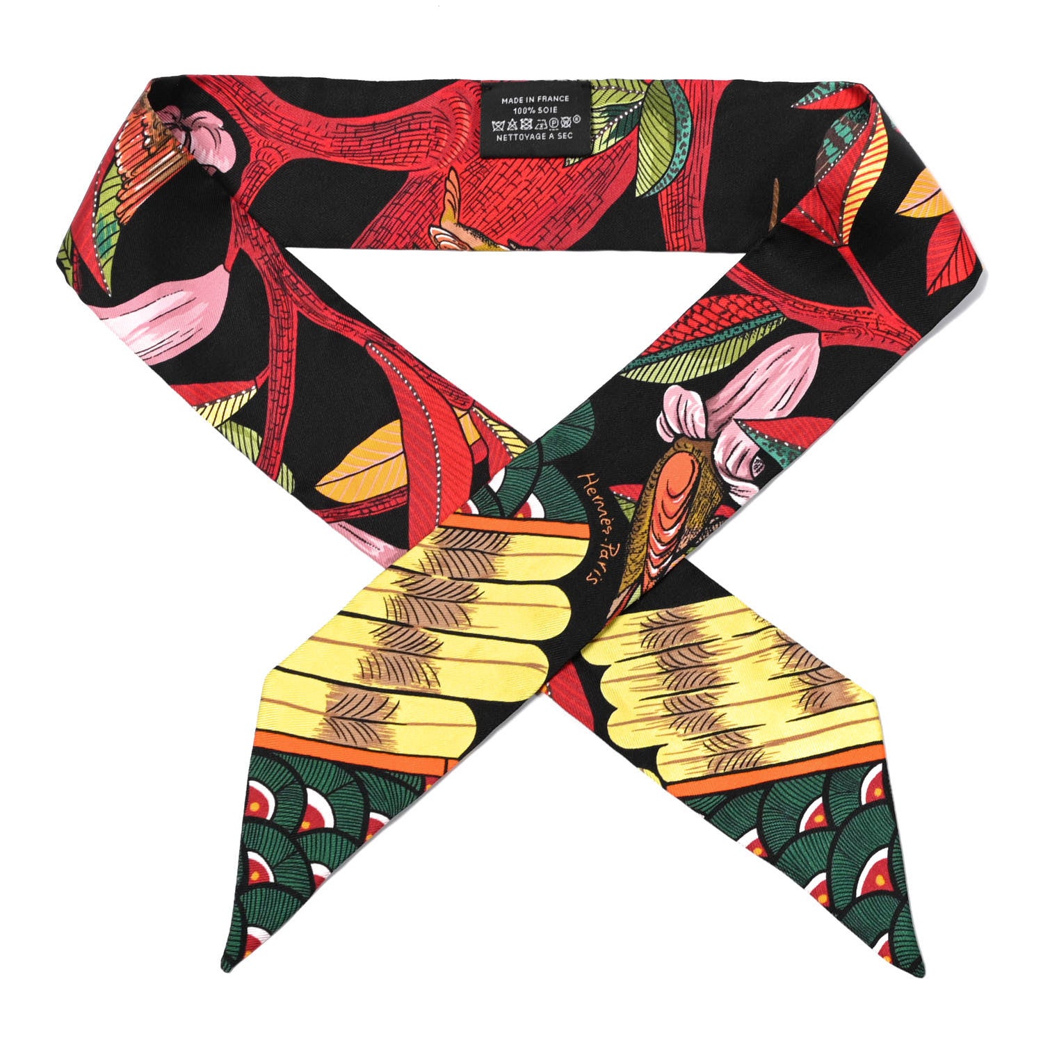 Hermes Silk Tree Of Song Twilly Black Rouge Vert 1 of 4