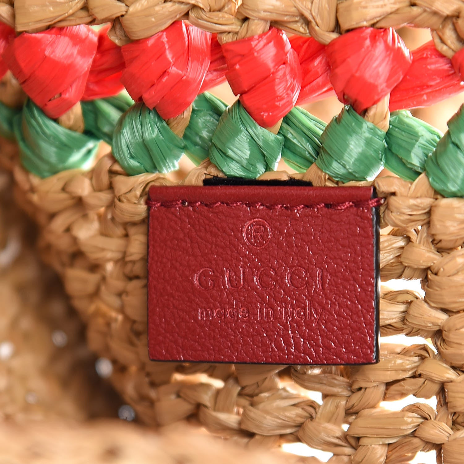 Gucci Raffia Effect Large GG Marmont Shoulder Tote Bag Natural Red Green 6 of 10