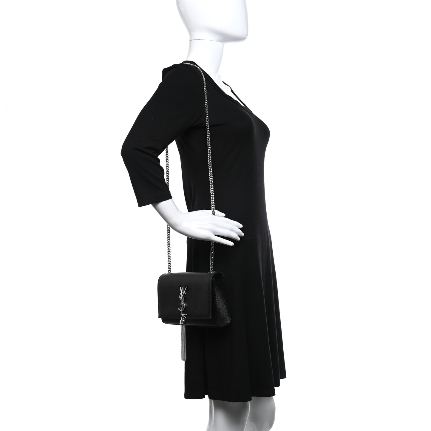 Calfskin Small Classic Monogram Kate Tassel Satchel Black