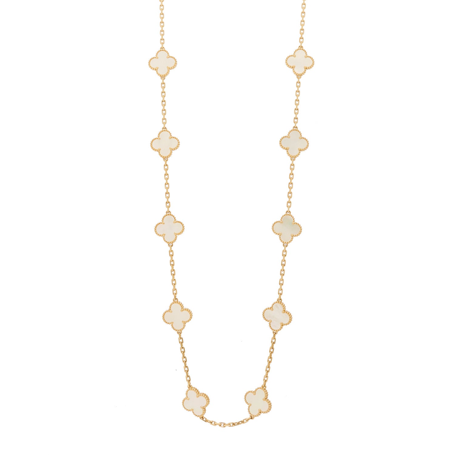 Van Cleef & Arpels 18K Yellow Gold Mother of Pearl 20 Motifs Vintage Alhambra Necklace 1 of 7