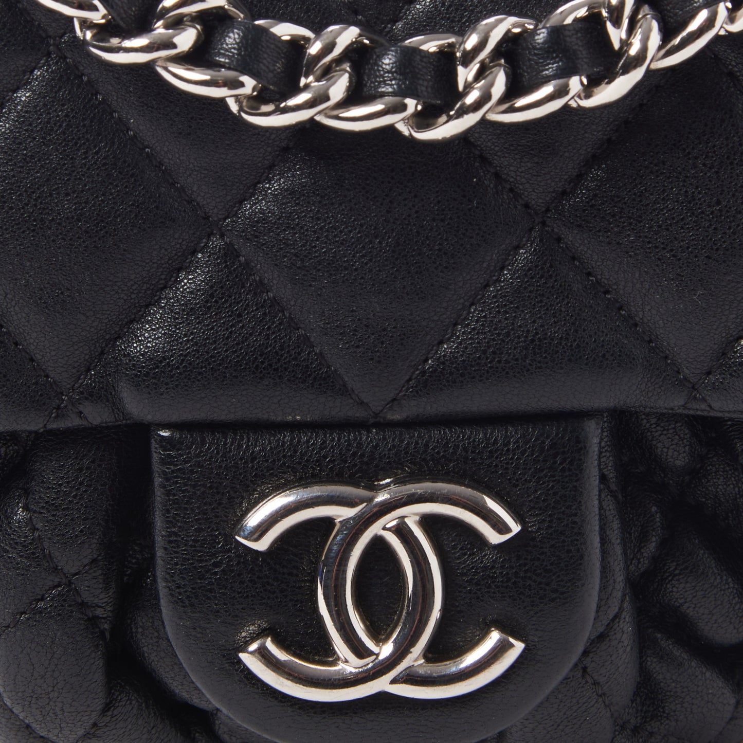 Washed Lambskin Quilted Mini Chain Around Flap Black