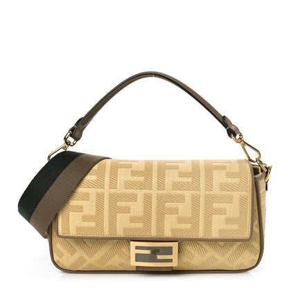 Fendi Raffia Vitello King Lucido FF Embroidered Baguette Grano Sand 1 of 7
