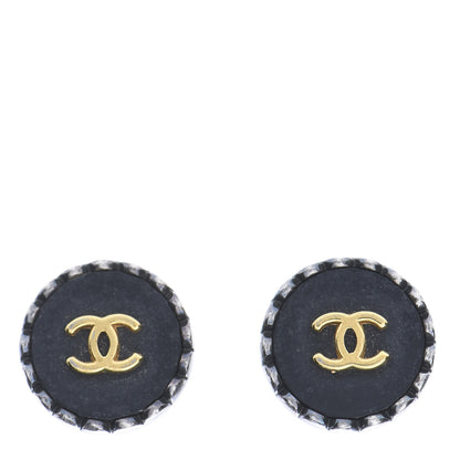 Chanel Ruthenium CC Round Clip On Earrings Gold Black 1 of 4