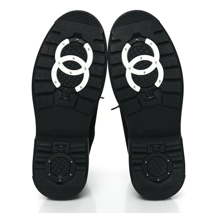 Chanel Suede Nylon CC Lace Up Snow Boots 39 Black 5 of 9