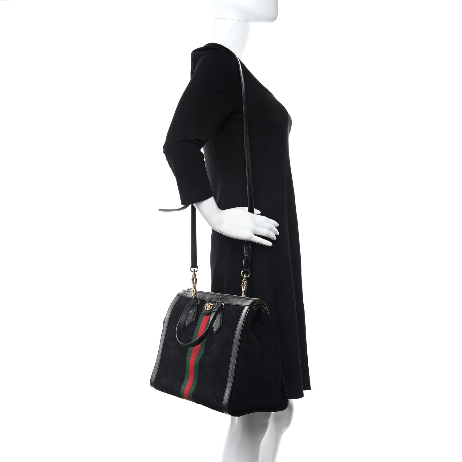 Gucci Suede Patent GG Web Medium Ophidia Tote Bag Black 2 of 11