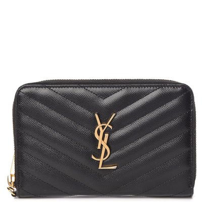 Saint Laurent Grain De Poudre Matelasse Chevron Monogram Phone Wallet Black 1 of 9