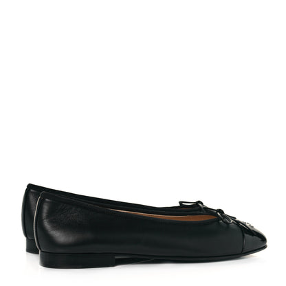 Chanel Lambskin Patent Cap Toe Ballerina Flats 40 Black 4 of 7