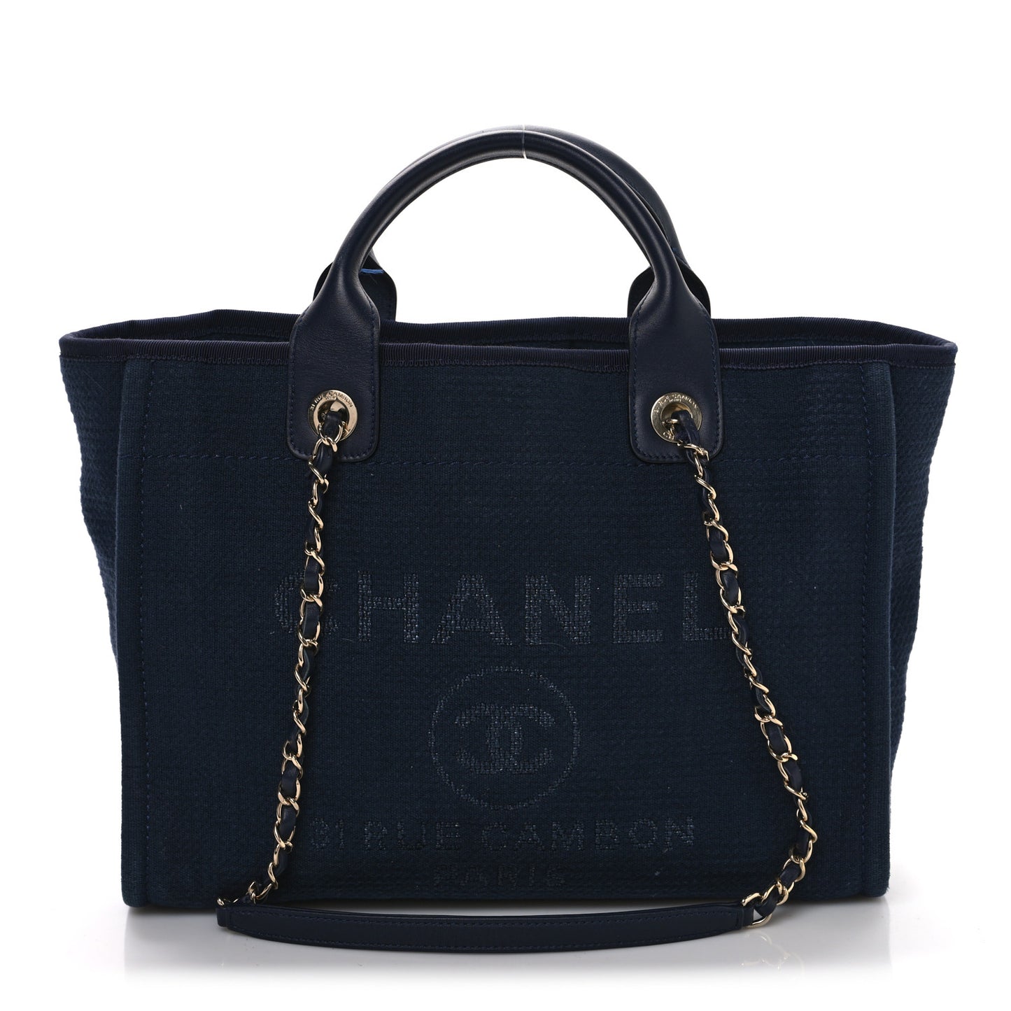 Mixed Fibers Calfskin Medium Deauville Tote Navy Blue