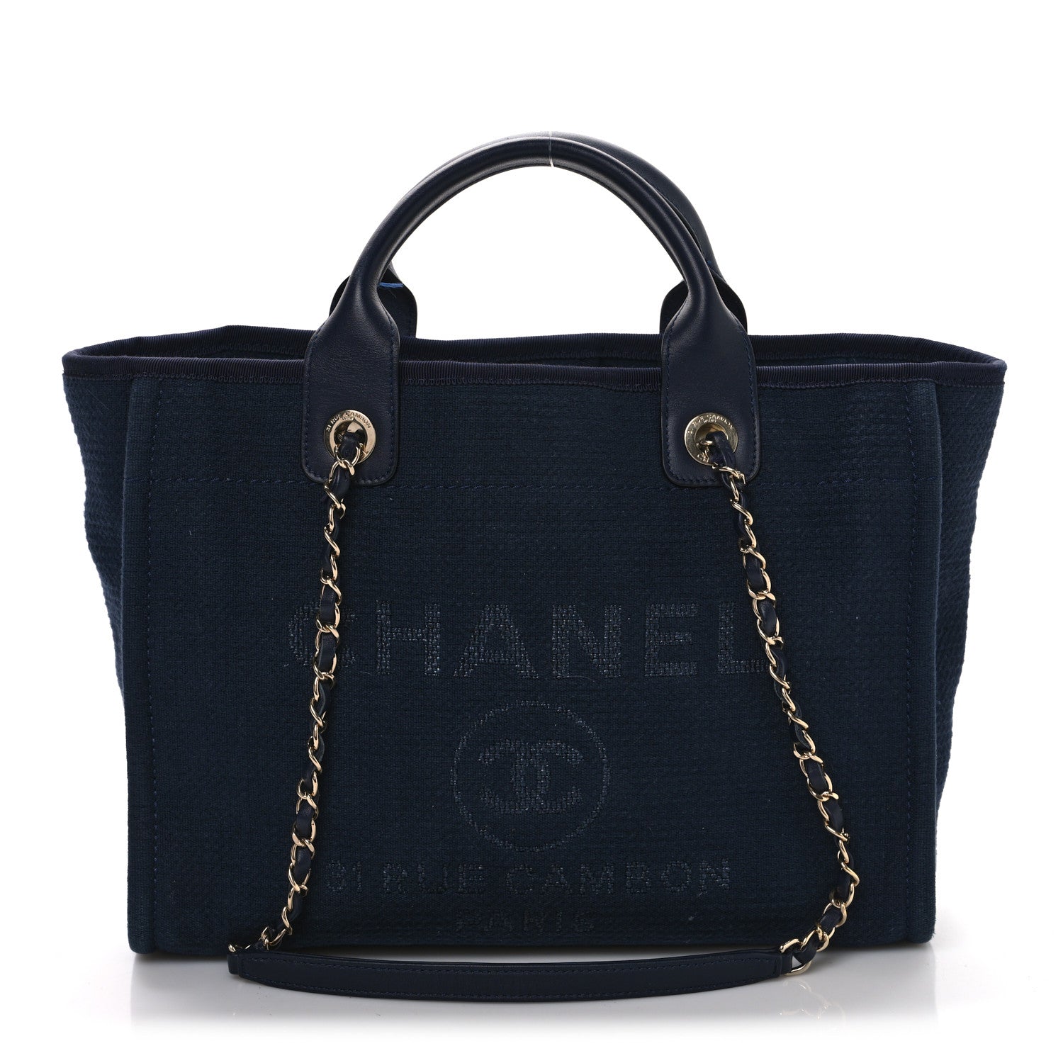 Chanel Mixed Fibers Calfskin Medium Deauville Tote Navy Blue 1 of 12