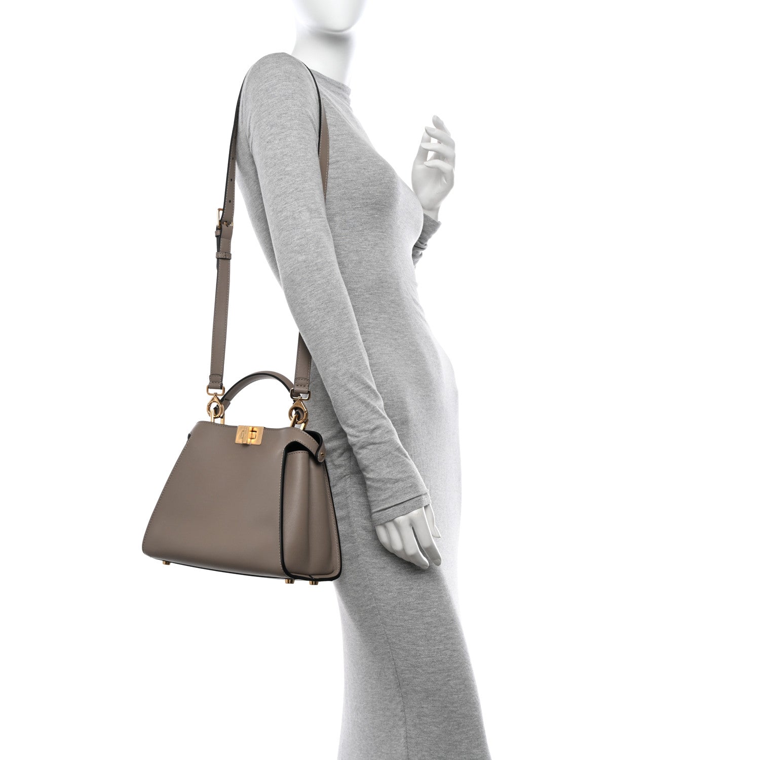 Fendi Vitello Tahiti Burro Medium Peekaboo Iconic Essentially Satchel Tortora Black 2 of 10