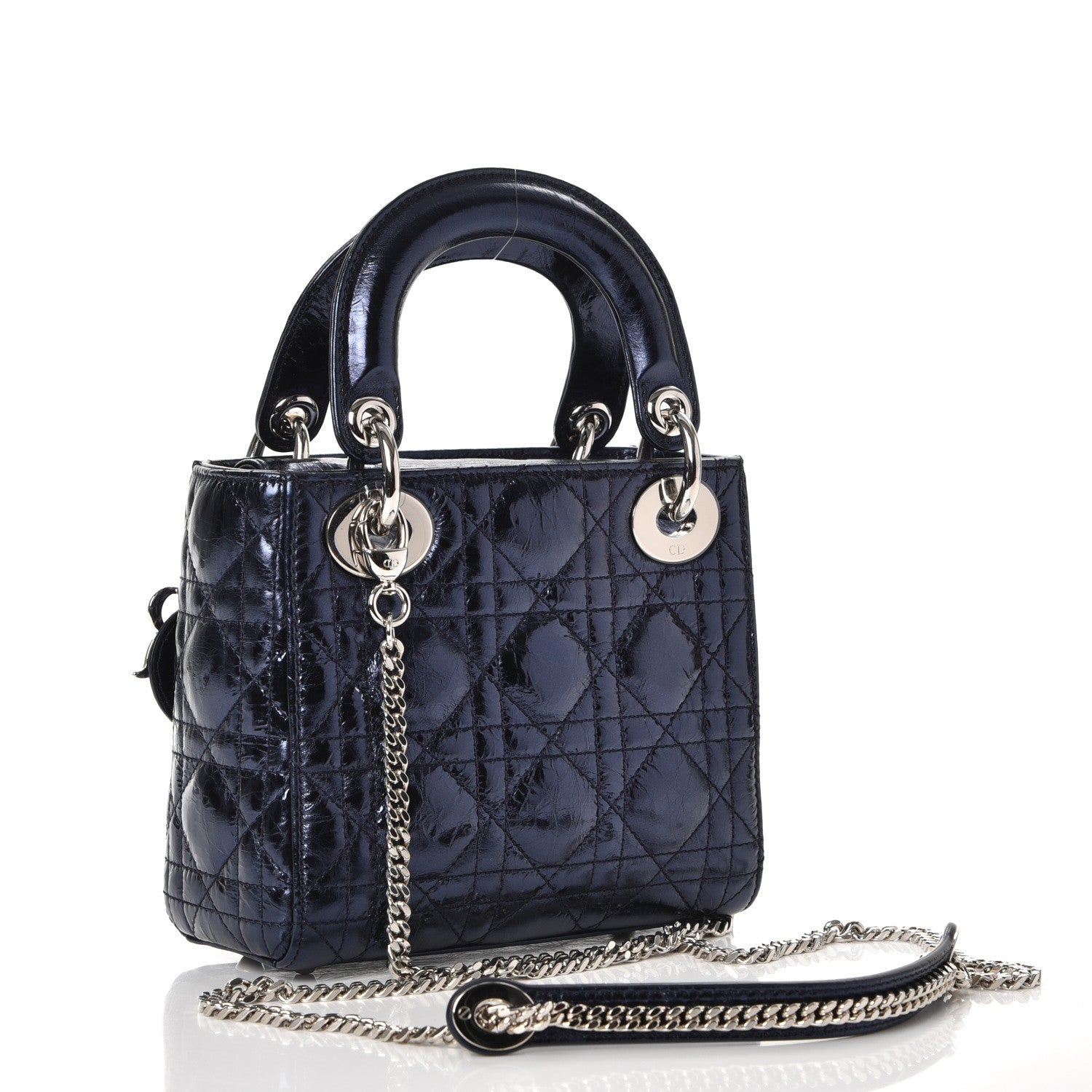 Christian Dior Metallic Calfskin Cannage Mini Lady Dior Marine 4 of 8