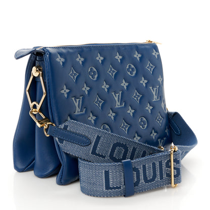 Louis Vuitton Lambskin Embossed Monogram Coussin PM Denim Blue 3 of 12