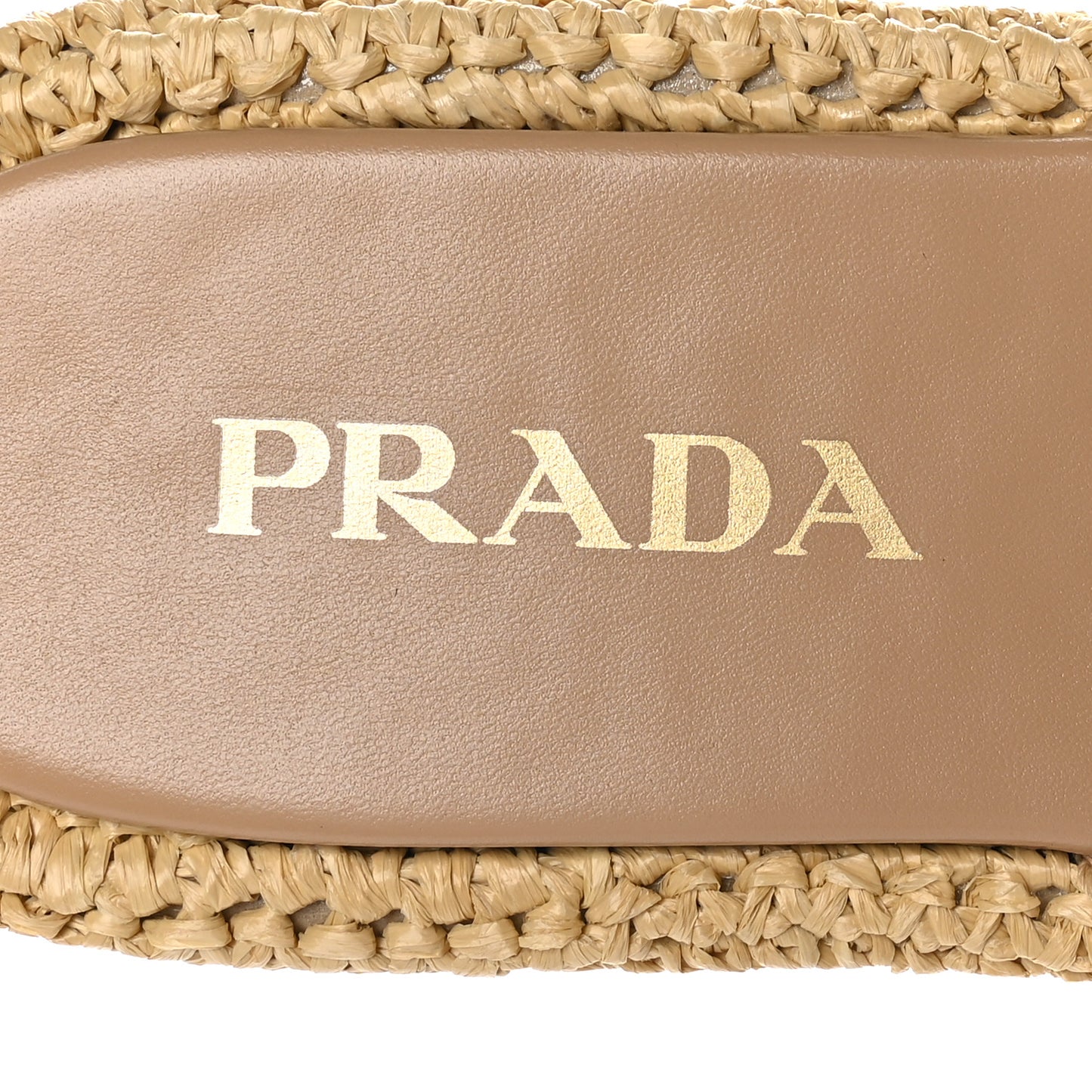Raffia Metal Triangle Logo Woven Flatform 35mm Slide Sandals 40 Naturale