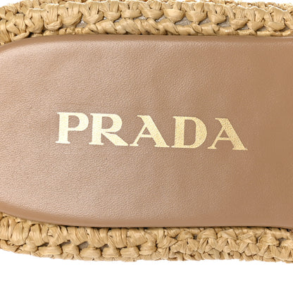 Prada Raffia Metal Triangle Logo Woven Flatform 35mm Slide Sandals 40 Naturale 8 of 9