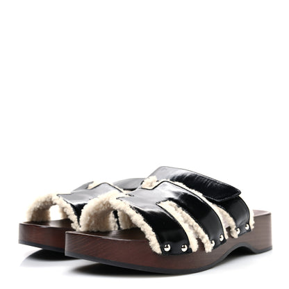 Hermes Glazed Nappa Shearling Womens Kos Clog 40 Black Ecru 4 of 10