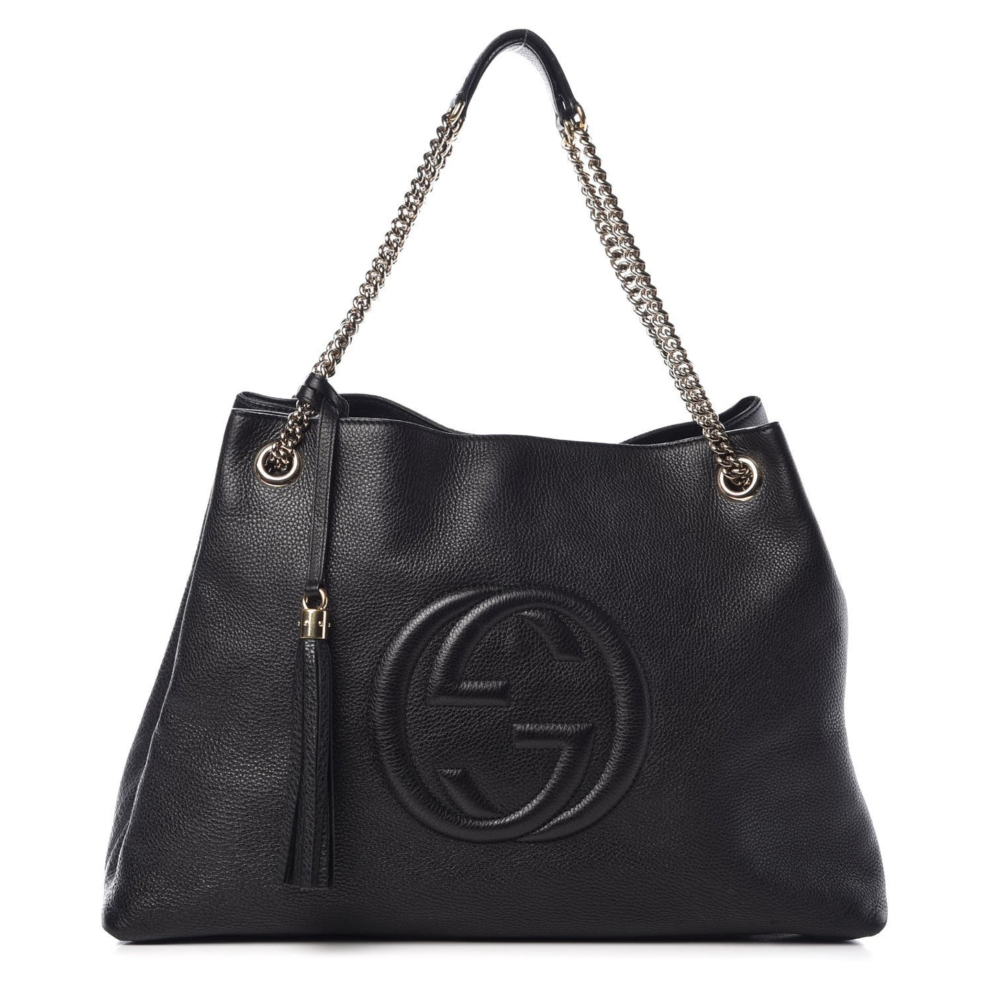 Pebbled Calfskin Large Soho Chain Shoulder Bag Black