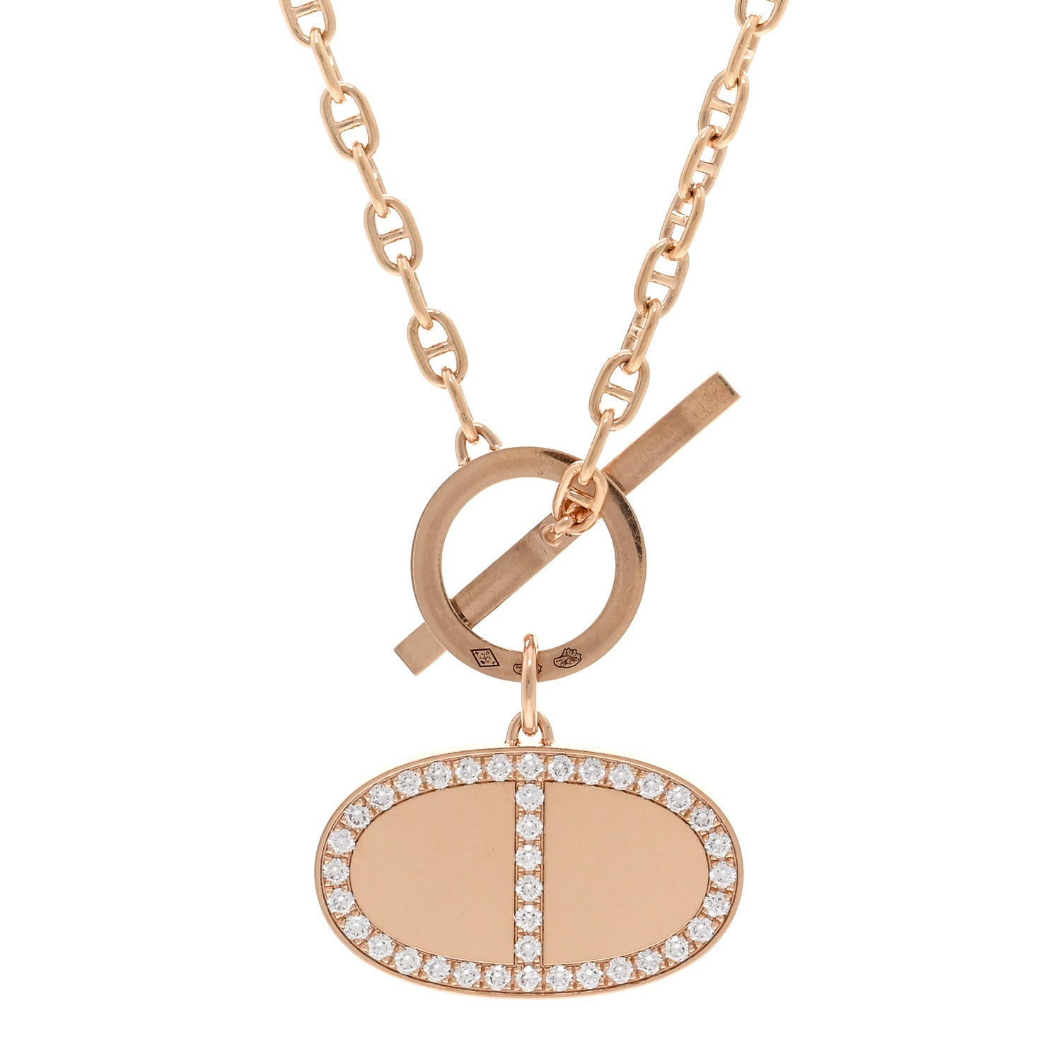 Hermes 18K Rose Gold Diamond Chaine D'Ancre Verso Pendant Necklace SH 4 of 6