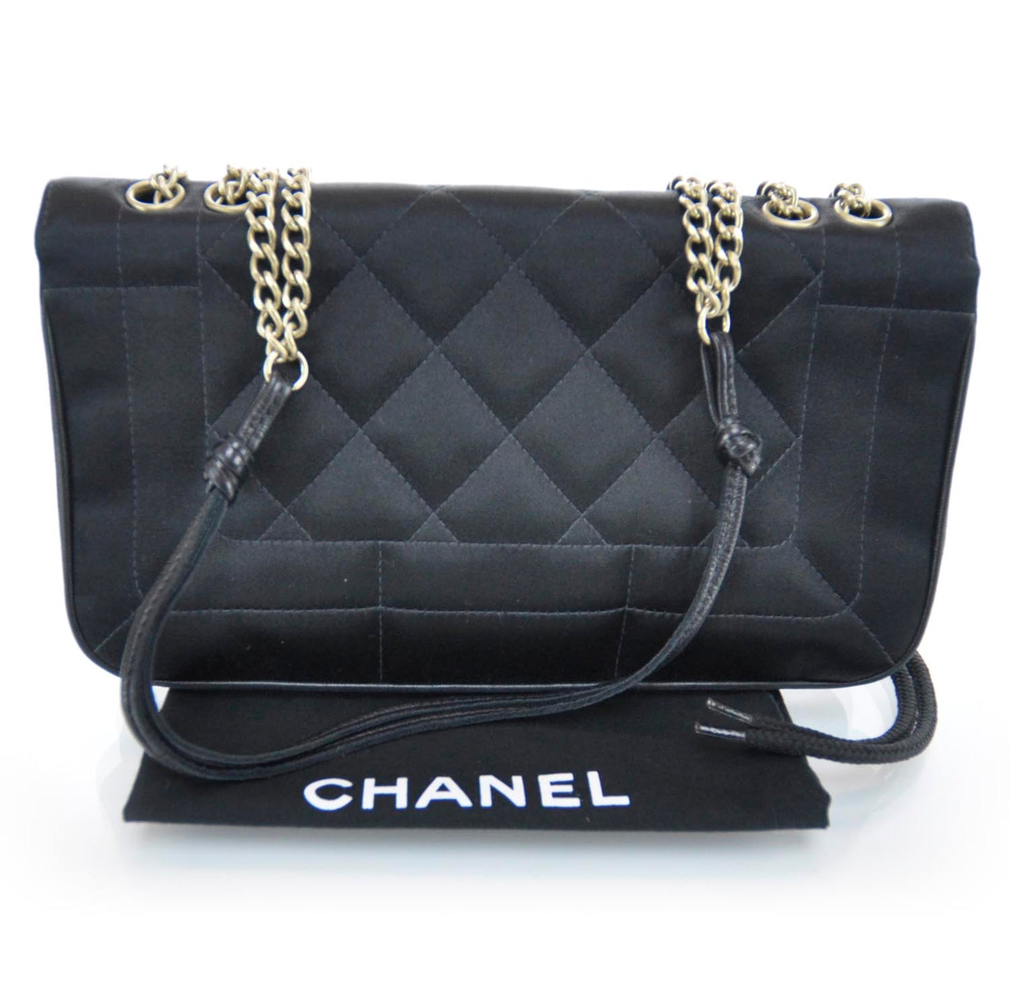 Satin Quilted Evening Flap Bag Black