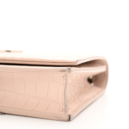 Saint Laurent Calfskin Crocodile Embossed Kate Monogram Tassel Chain Wallet Marble Pink 9 of 16