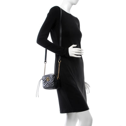 Gucci Calfskin Matelasse Mini GG Marmont Chain Shoulder Bag Black 2 of 7