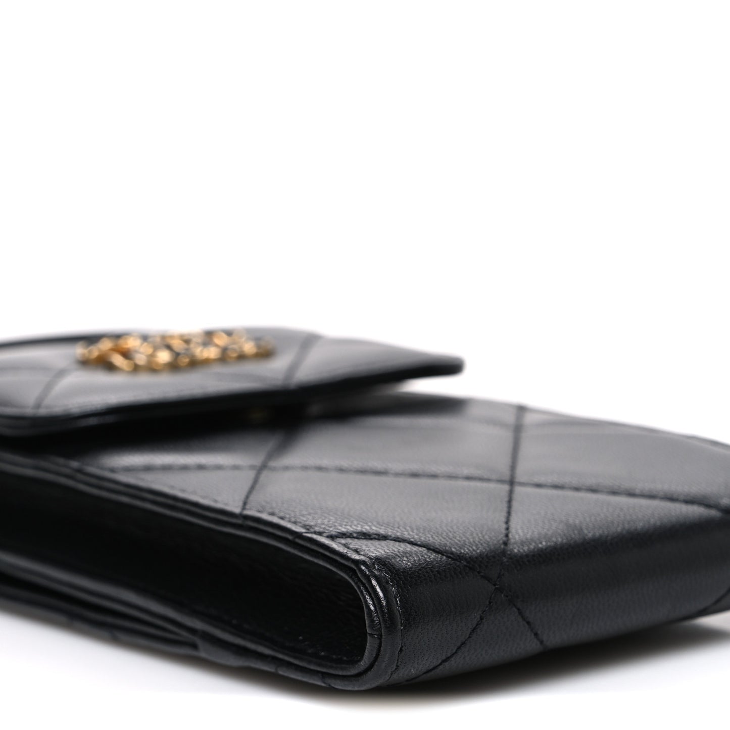 Lambskin Quilted Chanel 19 Phone Holder With Chain Black