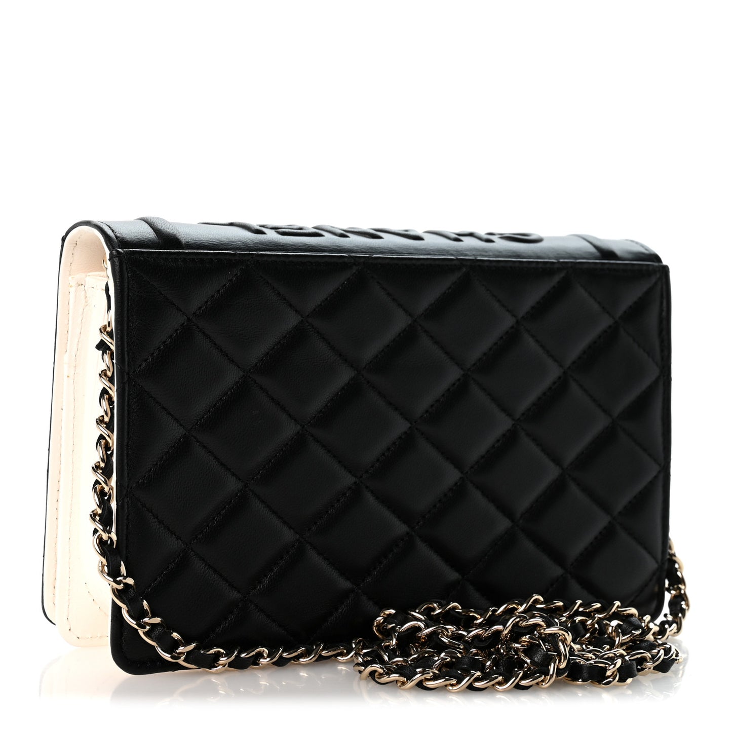 Lambskin Quilted Book Wallet On Chain WOC Black