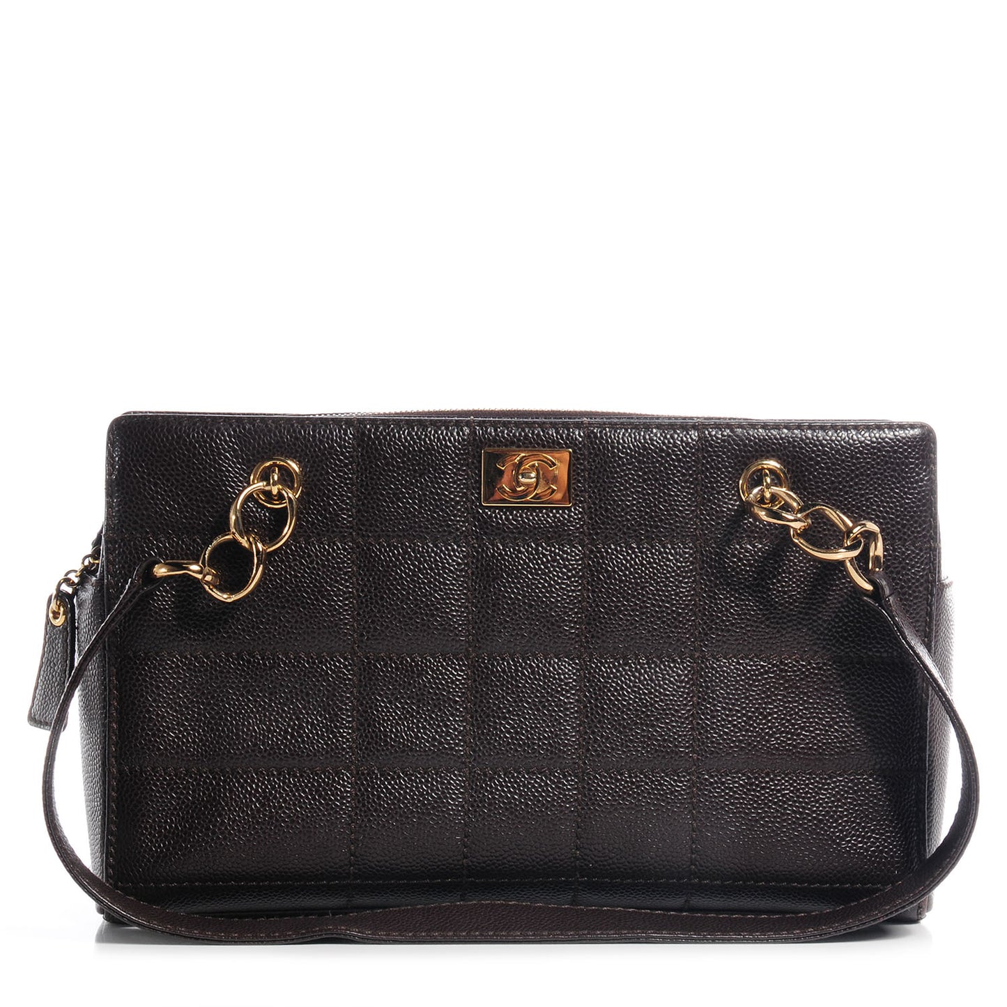 Caviar Square Stitched Shoulder Bag Brown