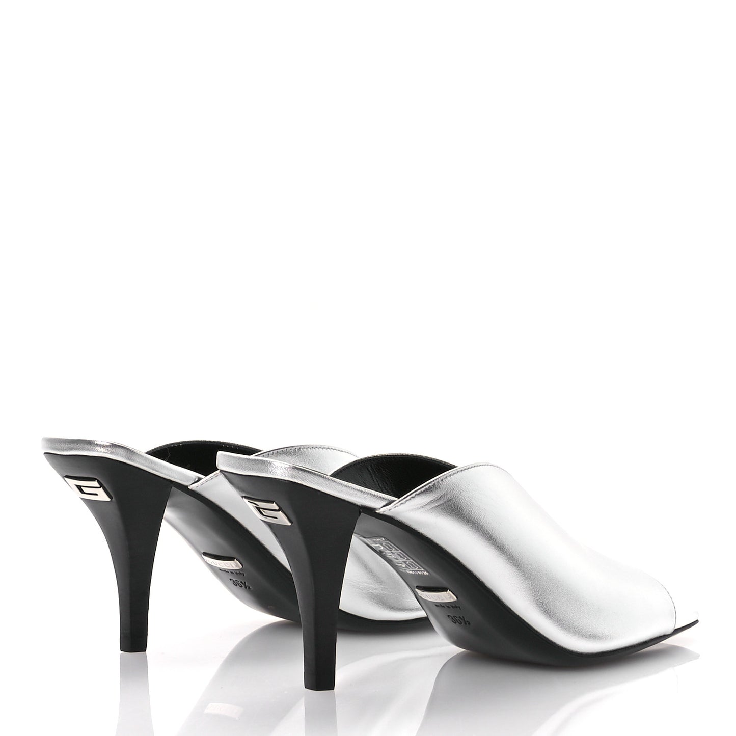 Metallic Nappa Silk Square G Slide Sandals  36.5 Argento