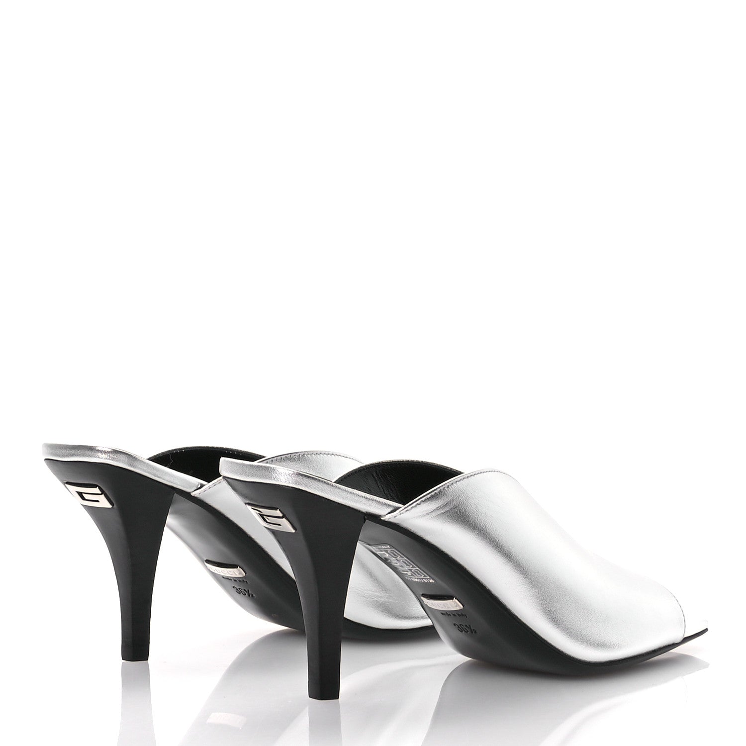 Gucci Metallic Nappa Silk Square G Slide Sandals  36.5 Argento 4 of 9