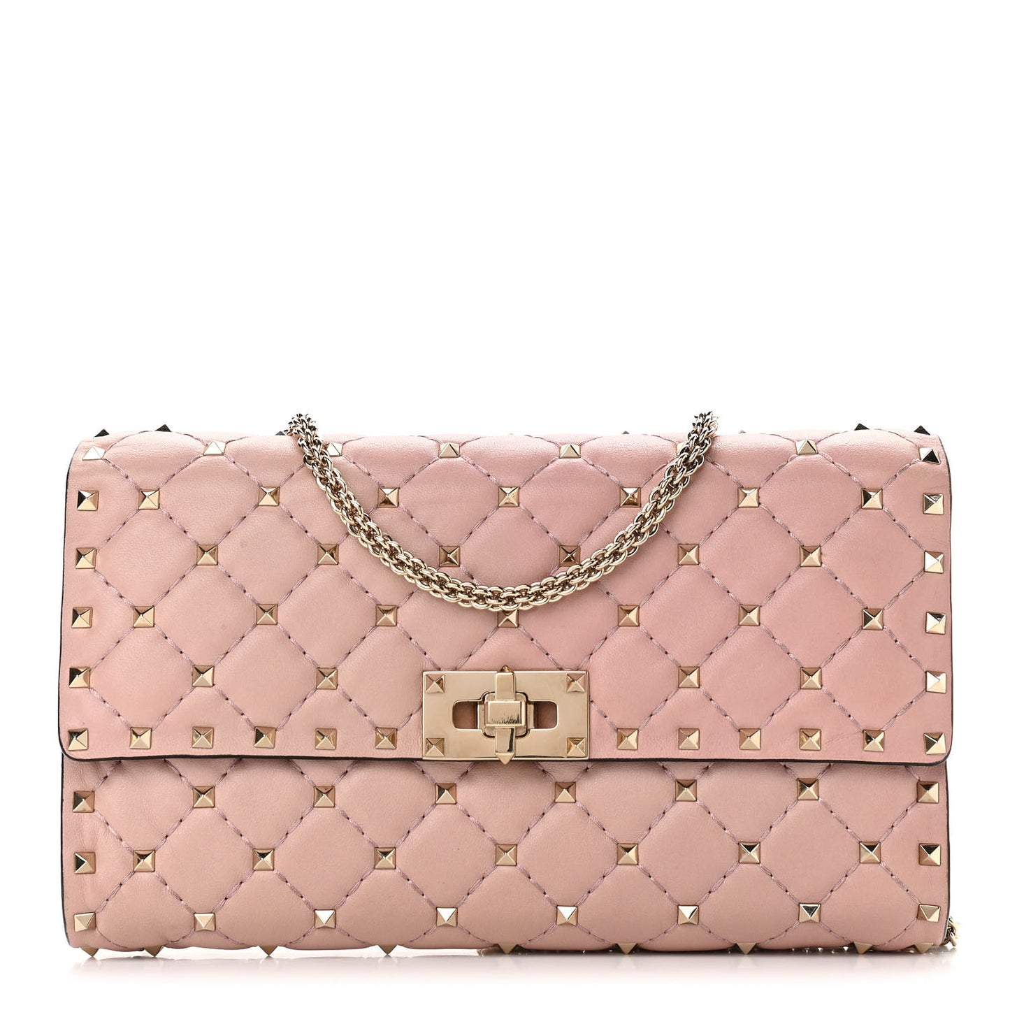 Nappa Rockstud Spike Wallet on Chain Water Rose