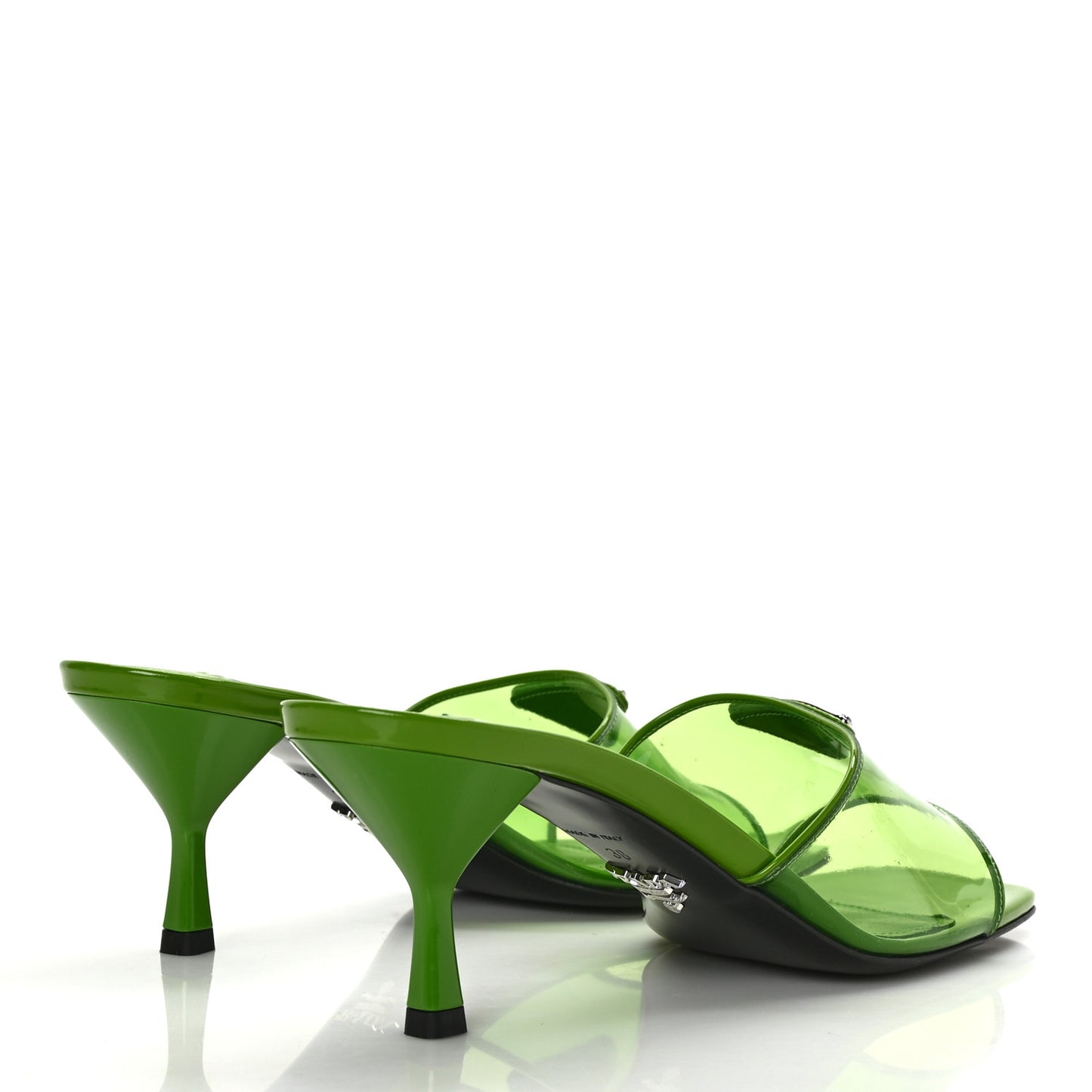Plexiglass Vernice Metal Triangle Logo 65mm Slide Sandals 38 Mela