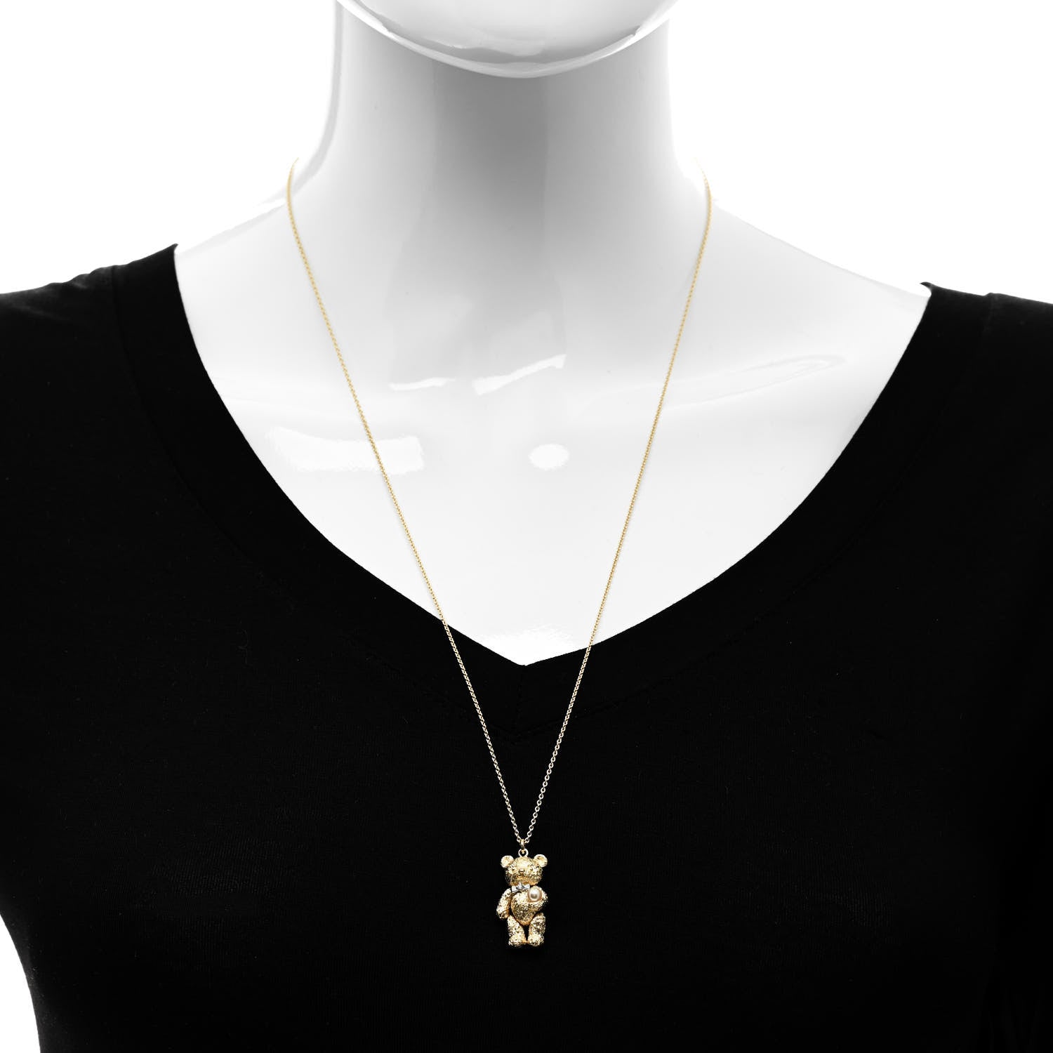 Mikimoto 18K Yellow Gold Platinum Diamond Akoya Pearl Teddy Bear Pendant Necklace 2 of 5
