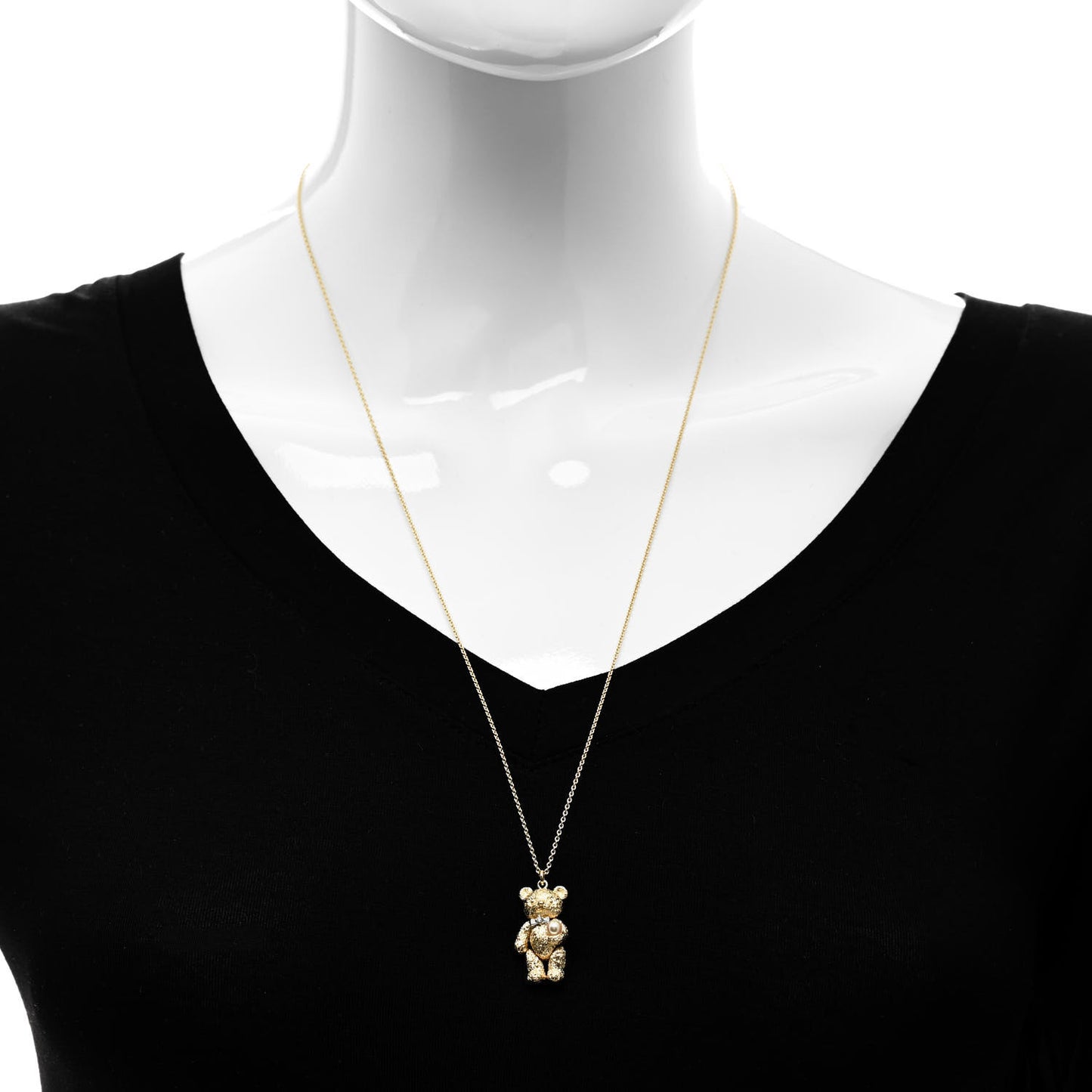18K Yellow Gold Platinum Diamond Akoya Pearl Teddy Bear Pendant Necklace