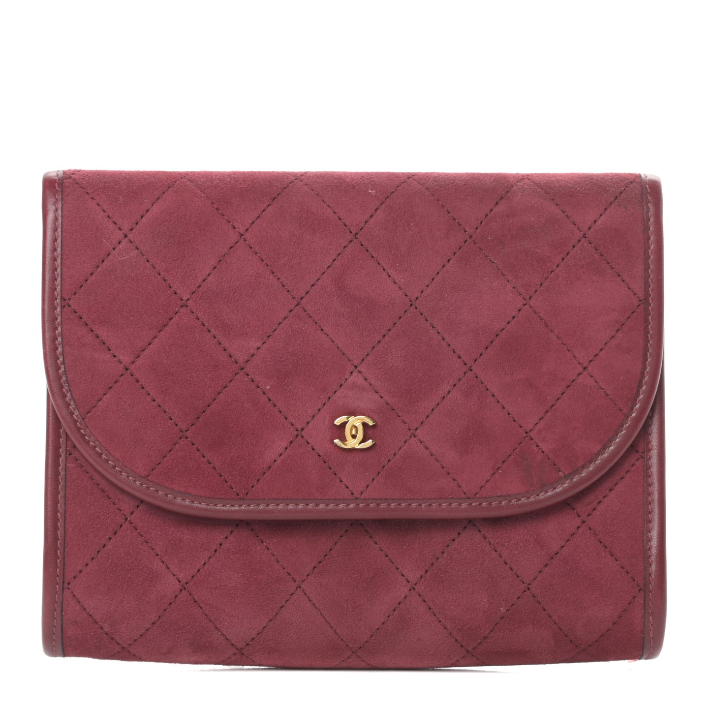 Suede Quilted Flap Clutch Red