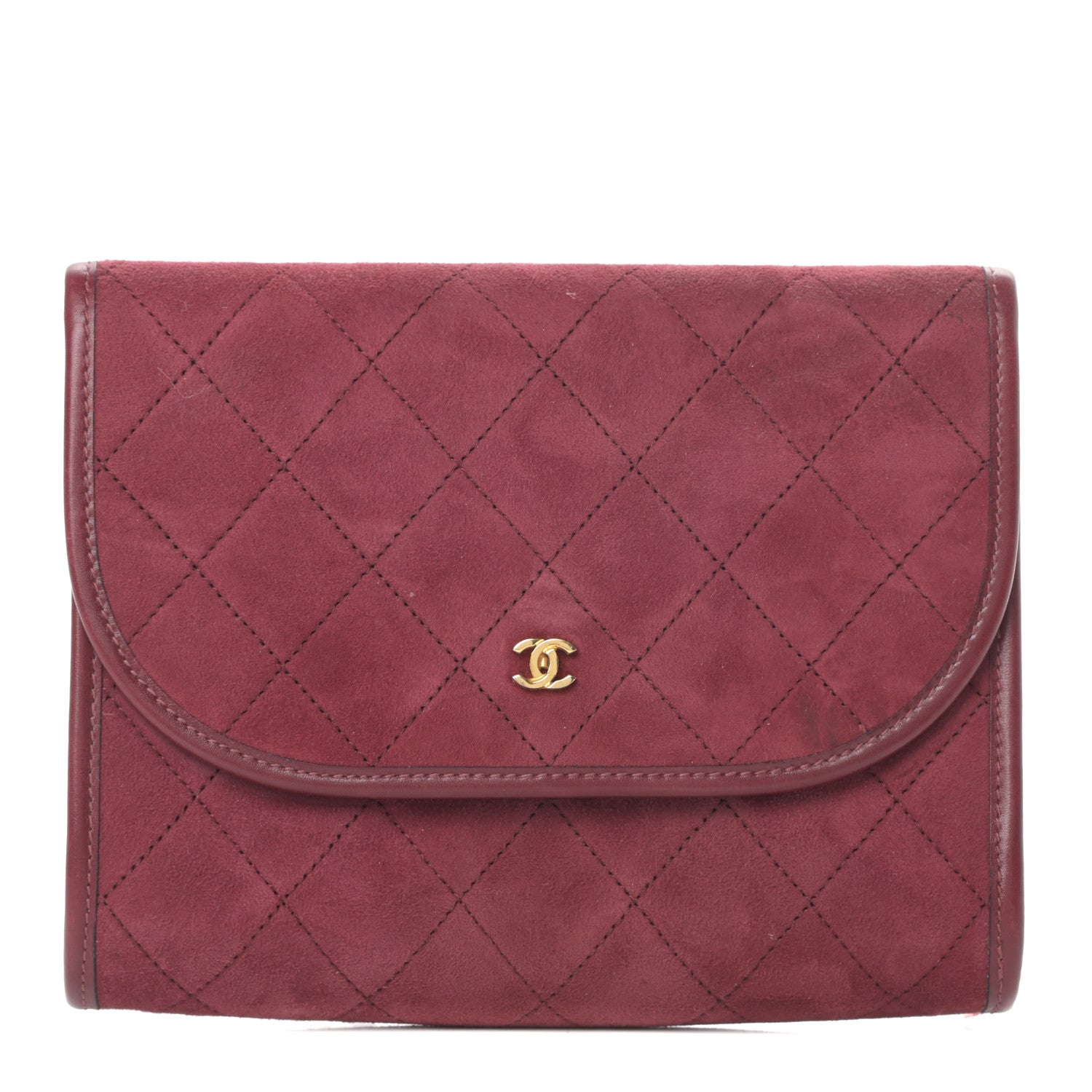 Chanel Suede Quilted Flap Clutch Red 1 of 10