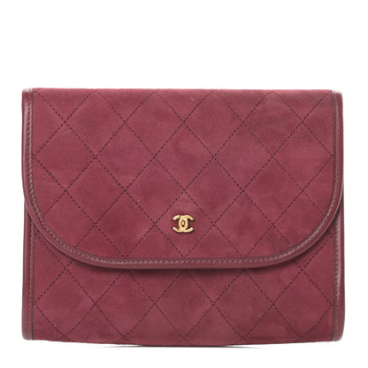 Chanel Suede Quilted Flap Clutch Red 1 of 10