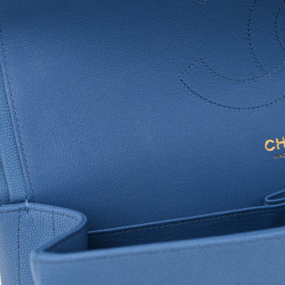 Chanel Caviar Flat Chevron Quilted Jumbo Double Flap Blue 11 of 14