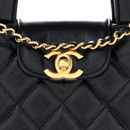 Chanel Shiny Aged Calfskin Quilted Mini Nano Kelly Shopper Black 8 of 11