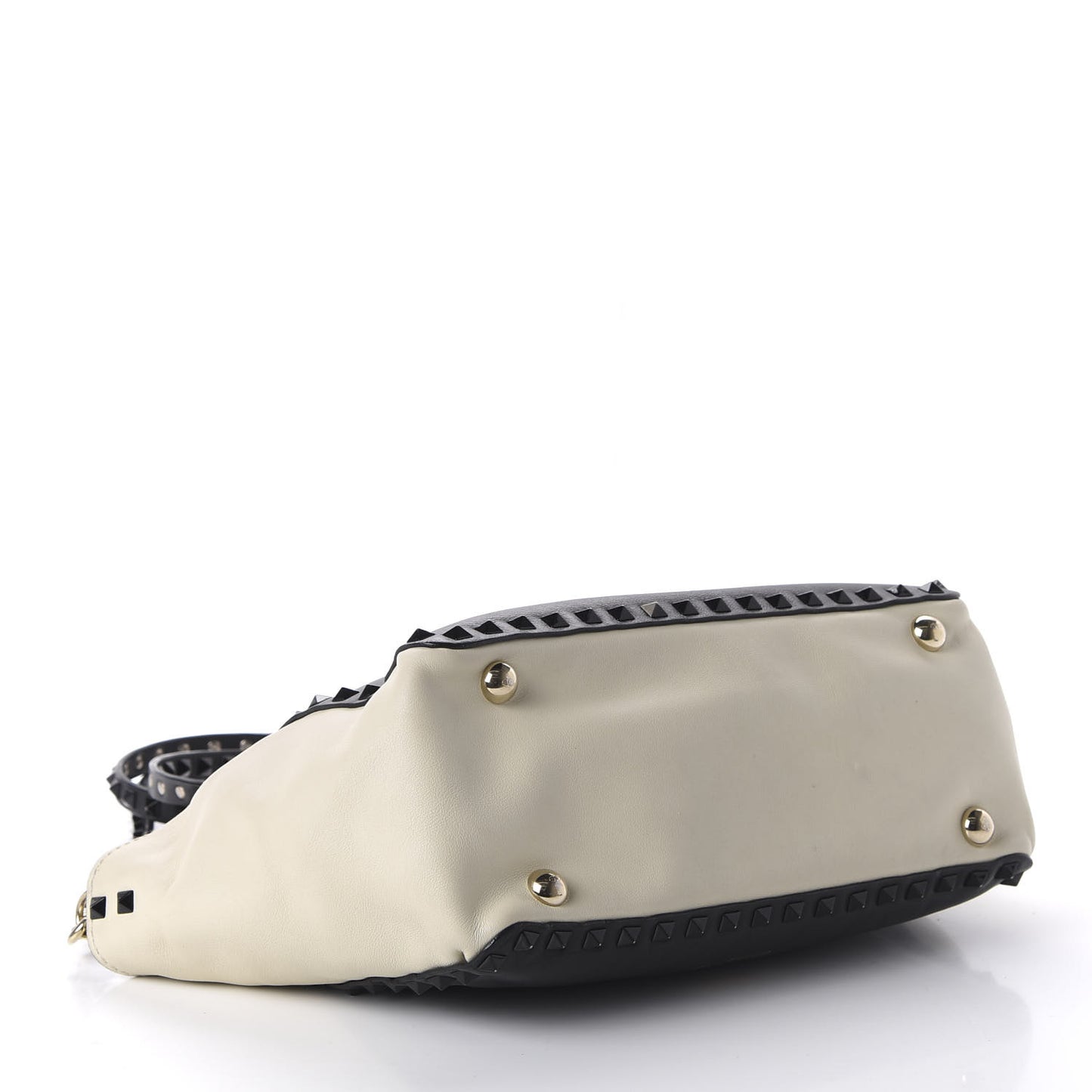Vitello Monochrome Small Rockstud Tote Black Light Ivory