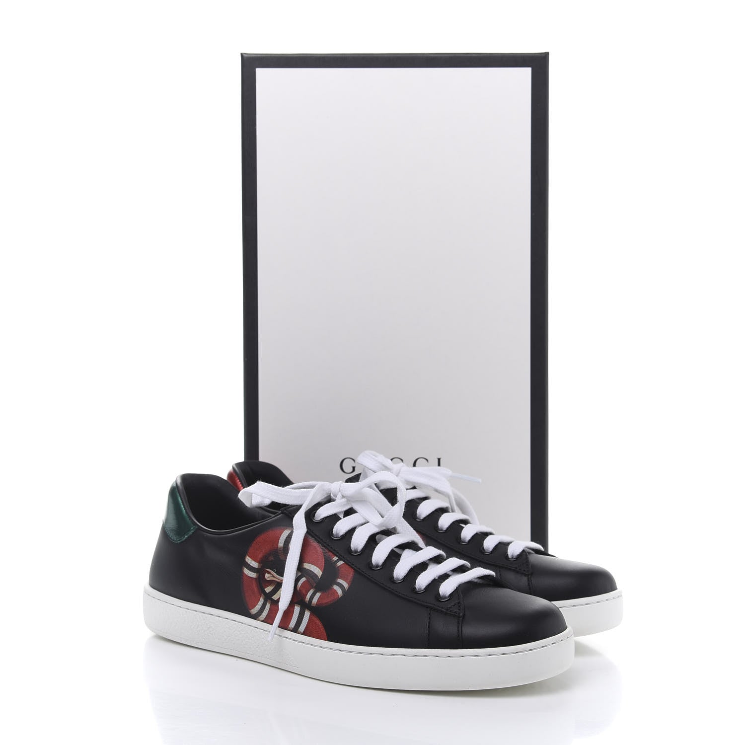 Gucci Calfskin Kingsnake Mens Ace Sneakers 8.5 Black Multicolor 10 of 10